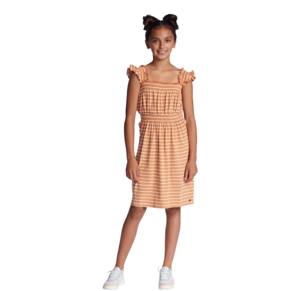 NWT Girl’s Roxy Girls Like You Coral Pink and White Striped Smocked Sundress